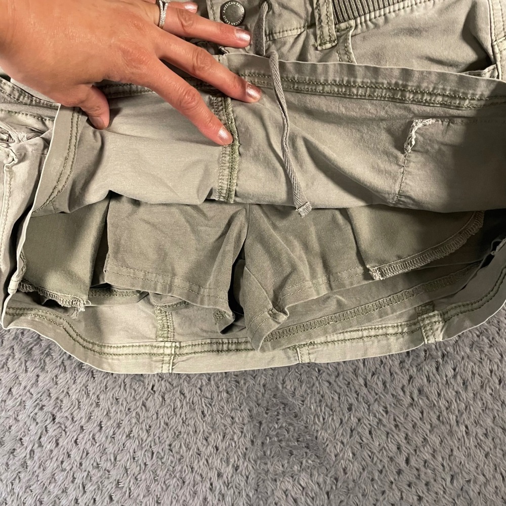 American Eagle Cargo Skort 0 Green Ribbed Waist Mini Skirt Shorts Y2K Look - Picture 3 of 8